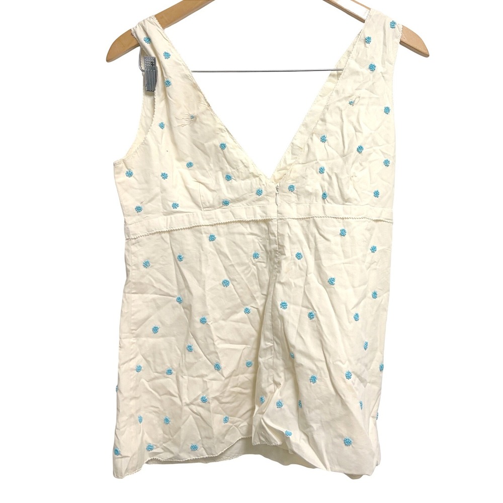 NWT J.Crew Factory Top Ivory Beaded Floral V-Neck Sleeveless Cotton Blouse 8 - Picture 9 of 9